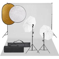 Kit de studio photo avec &eacute;clairage toile de fond et r&eacute;flecteur