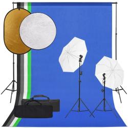 Kit de studio photo avec &eacute;clairage toile de fond et r&eacute;flecteur