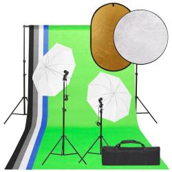 Kit de studio photo avec &eacute;clairage toile de fond et r&eacute;flecteur