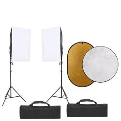 Kit de studio photo avec &eacute;clairage toile de fond et r&eacute;flecteur