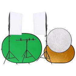 Kit de studio photo avec &eacute;clairage &eacute;cran de fond et r&eacute;flecteur