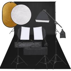 Kit de studio photo avec &eacute;clairage toile de fond et r&eacute;flecteur
