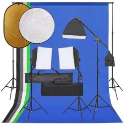Kit de studio photo avec &eacute;clairage toile de fond et r&eacute;flecteur