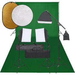 Kit de studio photo avec &eacute;clairage toile de fond et r&eacute;flecteur