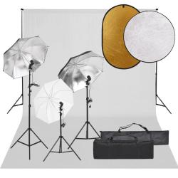 Kit de studio photo avec &eacute;clairage toile de fond et r&eacute;flecteur