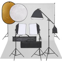 Kit de studio photo avec &eacute;clairage toile de fond et r&eacute;flecteur