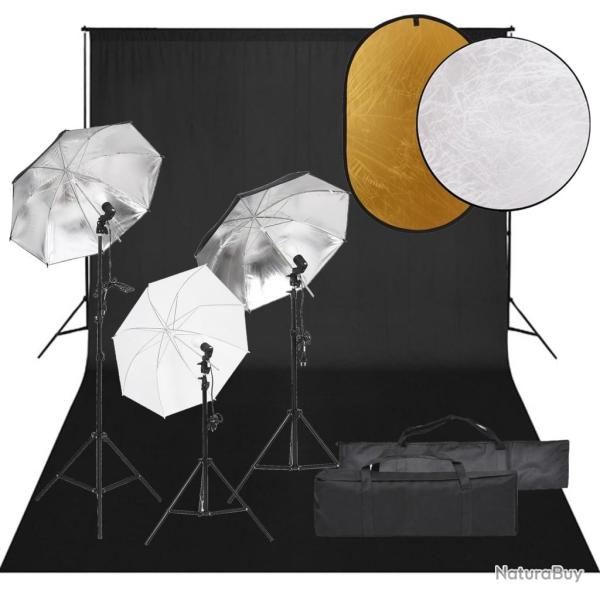 Kit de studio photo avec �clairage toile de fond et r�flecteur