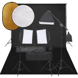 Kit de studio photo avec &eacute;clairage toile de fond et r&eacute;flecteur