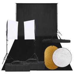 Kit de studio photo avec &eacute;clairage toile de fond et r&eacute;flecteur