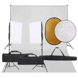 Kit de studio photo avec &eacute;clairage toile de fond et r&eacute;flecteur