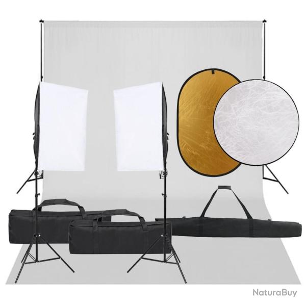 Kit de studio photo avec �clairage toile de fond et r�flecteur