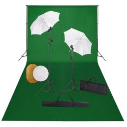 Kit de studio photo avec lampes toile de fond et r&eacute;flecteur