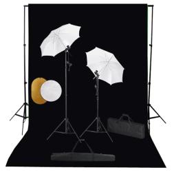 Kit de studio photo avec lampes toile de fond et r&eacute;flecteur