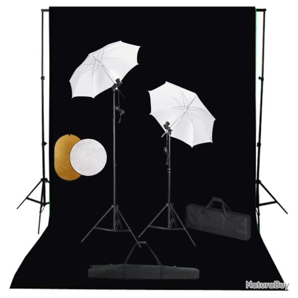 Kit de studio photo avec lampes toile de fond et r�flecteur