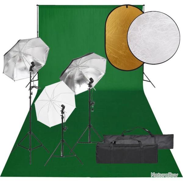Kit de studio photo avec �clairage toile de fond et r�flecteur