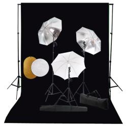 Kit de studio photo avec lampes toile de fond et r&eacute;flecteur