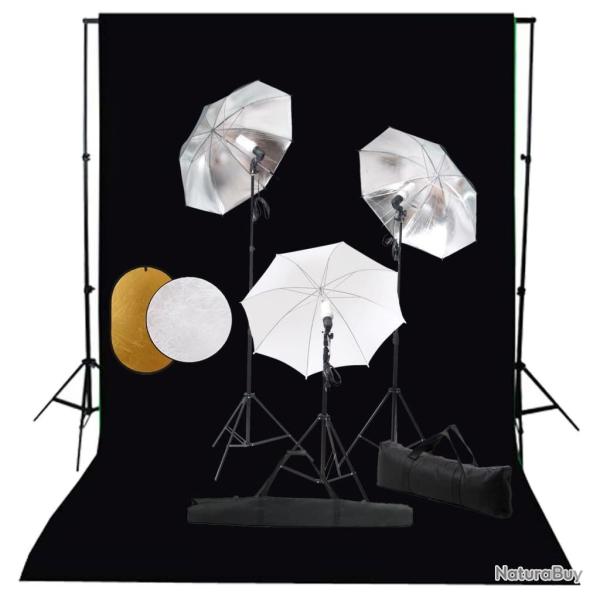 Kit de studio photo avec lampes toile de fond et r�flecteur