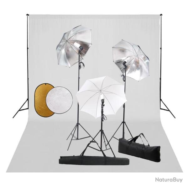 Kit de studio photo avec lampes toile de fond et r�flecteur