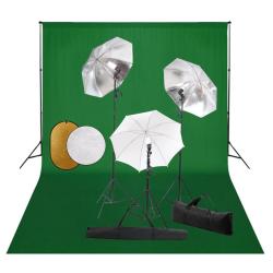 Kit de studio photo avec lampes toile de fond et r&eacute;flecteur