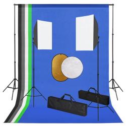 Kit de studio photo avec lampes toile de fond et r&eacute;flecteur