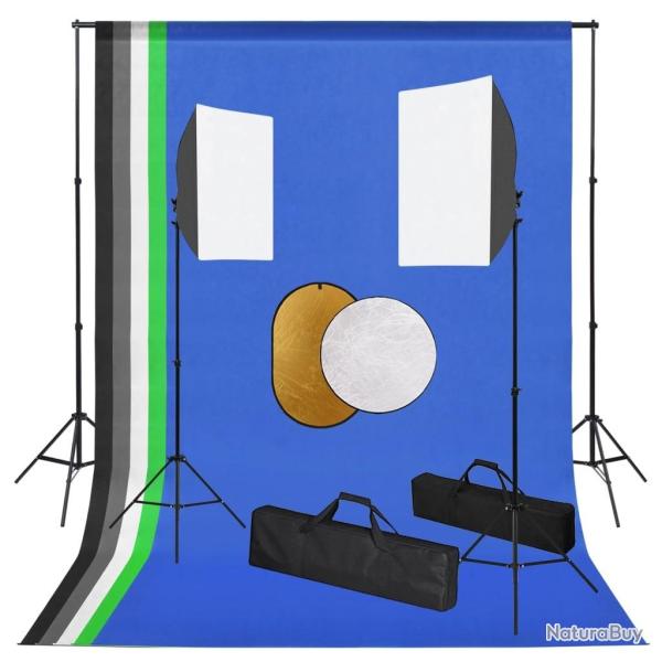 Kit de studio photo avec lampes toile de fond et r�flecteur