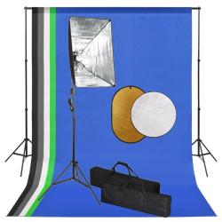 Kit de studio photo avec lampes toile de fond et r&eacute;flecteur