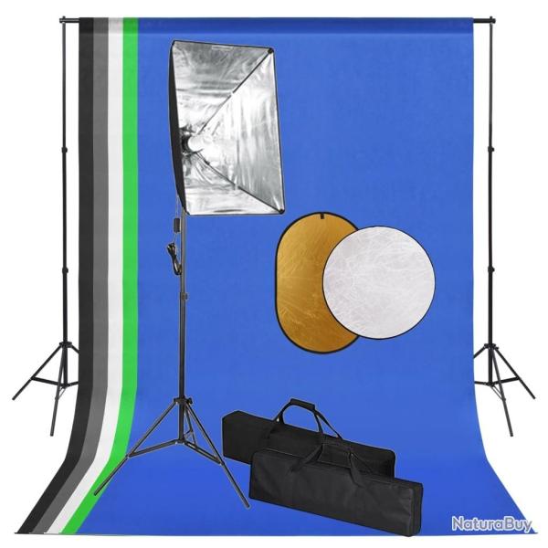 Kit de studio photo avec lampes toile de fond et r�flecteur