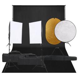 Kit de studio photo avec &eacute;clairage toile de fond et r&eacute;flecteur