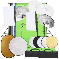 Kit de studio photo avec &eacute;clairage toile de fond et r&eacute;flecteur