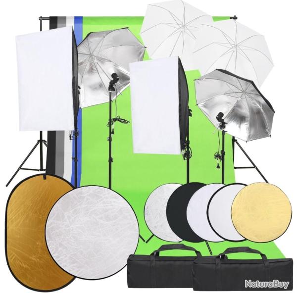 Kit de studio photo avec �clairage toile de fond et r�flecteur
