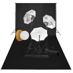 Kit de studio photo avec lampes toile de fond et r&eacute;flecteur