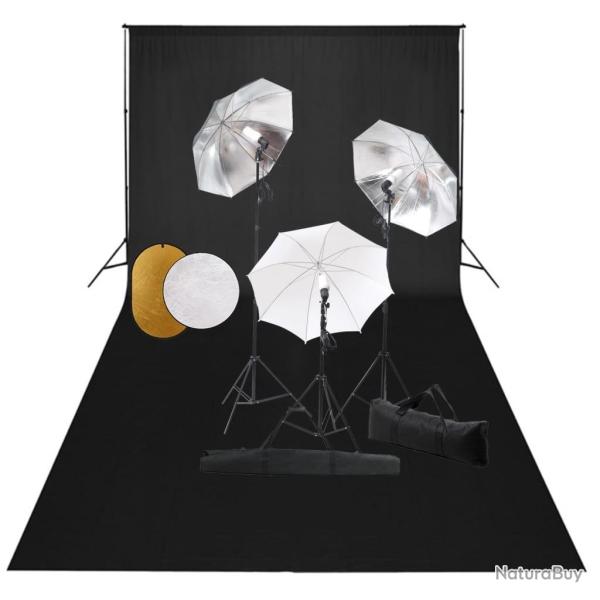 Kit de studio photo avec lampes toile de fond et r�flecteur