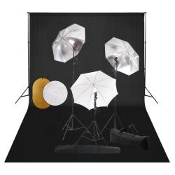 Kit de studio photo avec lampes toile de fond et r&eacute;flecteur