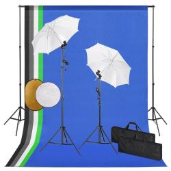 Kit de studio photo avec lampes toile de fond et r&eacute;flecteur