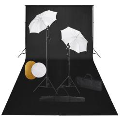 Kit de studio photo avec lampes toile de fond et r&eacute;flecteur