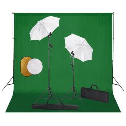Kit de studio photo avec lampes toile de fond et r&eacute;flecteur
