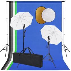 Kit de studio photo avec lampes toile de fond et r&eacute;flecteur