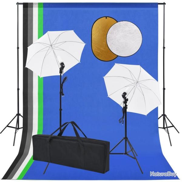 Kit de studio photo avec lampes toile de fond et r�flecteur