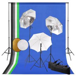 Kit de studio photo avec lampes toile de fond et r&eacute;flecteur