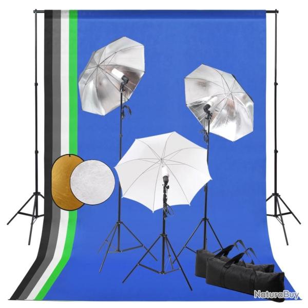Kit de studio photo avec lampes toile de fond et r�flecteur