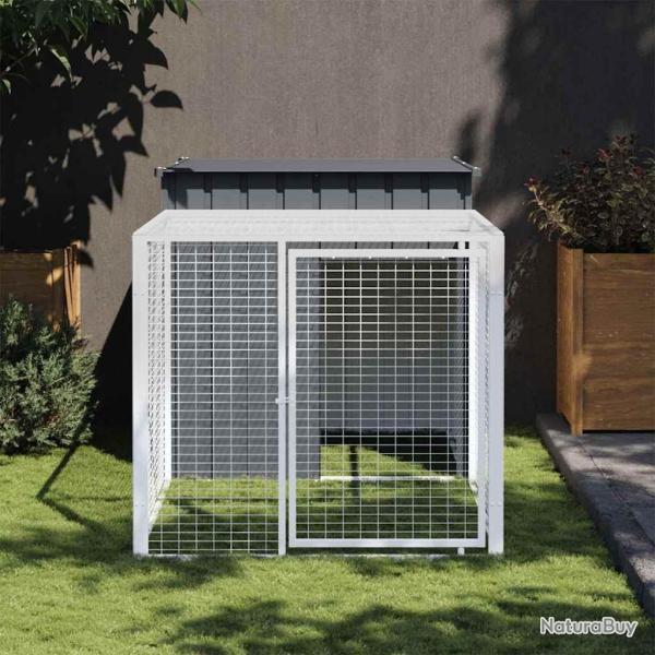 Poulailler avec cour anthracite 110x201x110 cm acier galvanis�