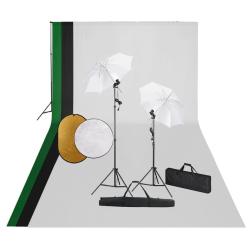 Kit de studio photo avec lampes toile de fond et r&eacute;flecteur