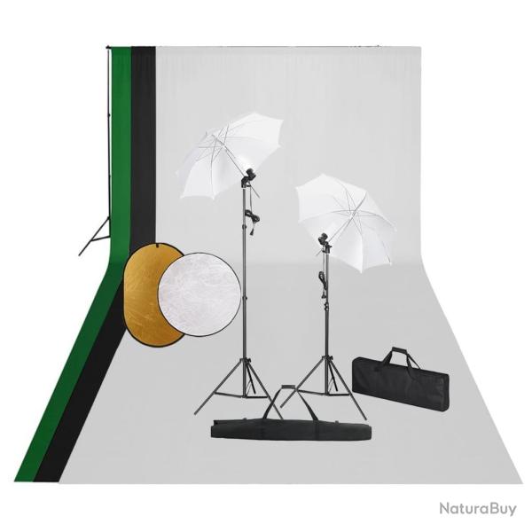 Kit de studio photo avec lampes toile de fond et r�flecteur