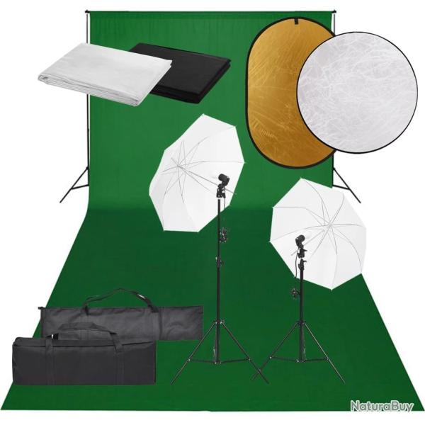 Kit de studio photo avec �clairage toile de fond et r�flecteur