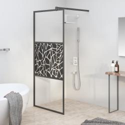 Paroi de douche 90x195 cm Verre ESG avec design de pierre Noir