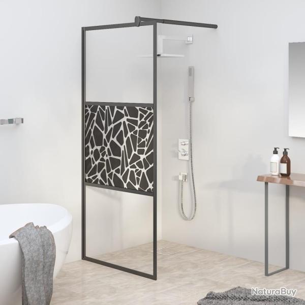 Paroi de douche 90x195 cm Verre ESG avec design de pierre Noir