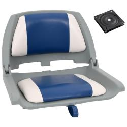 Ensemble de si&egrave;ges de bateau pliables 2 pcs oreiller bleu blanc