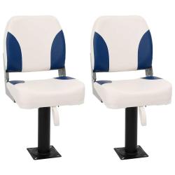 Ensemble de si&egrave;ges de bateau pliables 4 pcs bleu et blanc