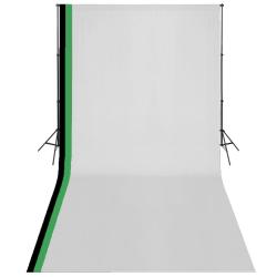 Kit de studio photo et 3 toiles de fond r&eacute;glables Coton 3x6 m