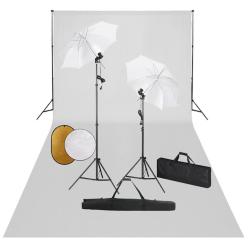 Kit de studio photo avec lampes toile de fond et r&eacute;flecteur